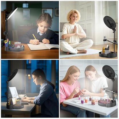 Selfie Light Kit for Desk and Laptop,55W Dimmable Full Screen Ring Light,with Rotating Storage Box,Pen Holder Stand,Phone Holder and Controller (White, 10.5) - color: White