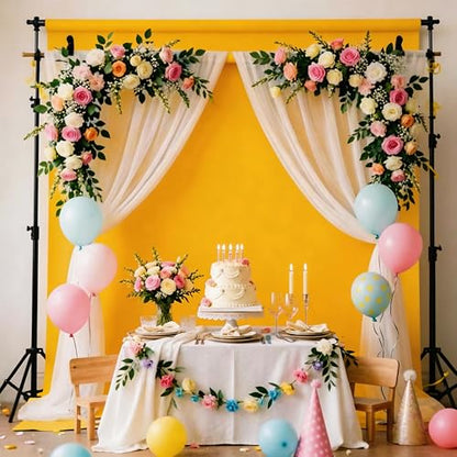 Photo Backdrop Yellow Screen Background Fabric Professional Photography Solution 5x7ft Seamless Design Eliminate Wrinkles Short Video Food Photography Summer Theme Event - color: Yellow, size: 5x7ft