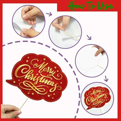 Christmas Photo Booth Props Kit, 24Pcs Fun Photo Props & Selfie Frame for Christmas Photos Decoration, Funny Santa & Gingerbread Photo Props for Xmas Holiday Party Decoration
