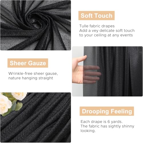 Wokceer Wedding Arch Draping Fabric 28.7" x 20FT Black Sheer Backdrop for Ceremony, Birthday Party, Bridal Shower Decoration - color: Black, size: 1 Panel
