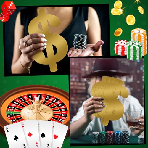 8 Pcs Dollar Themed Party Decorations 13. 4'' Glitter Dollar Birthday Decor Money Investment Bachelorette Foil Cutout for Us Dollar Sign Money Party Casino Night Supplies