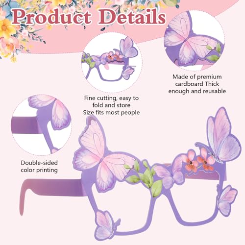 36 Pcs Butterfly Party Favors for Girls Kids, Paper Eyeglasses for Birthday Party Supplies, Spring Easter Decorations, Photo Booth Props, Bulk Goodie Bag Stuffers, Classroom School Rewards - style: Butterfly
