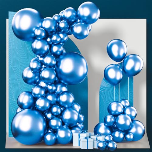 PartyWoo Metallic Blue Balloons 100pcs Different Sizes of 18 12 10 5 Inch Chrome Blue Latex Balloons for Graduation Wedding Baby Shower Wedding Bachelorette Birthday Party Decorations Blue-G106 - color: Blue-g106, size: 5/10/12/18 inch