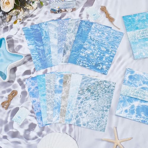 GORGECRAFT 30Pcs 15 Styles Water Ripple Pattern Paper Water Texture Background Scrapbook Paper 143x93mm Sea Ocean Waves Patterned Cardstock for Scrapbooking Photo Album DIY Craft Decor Card Making