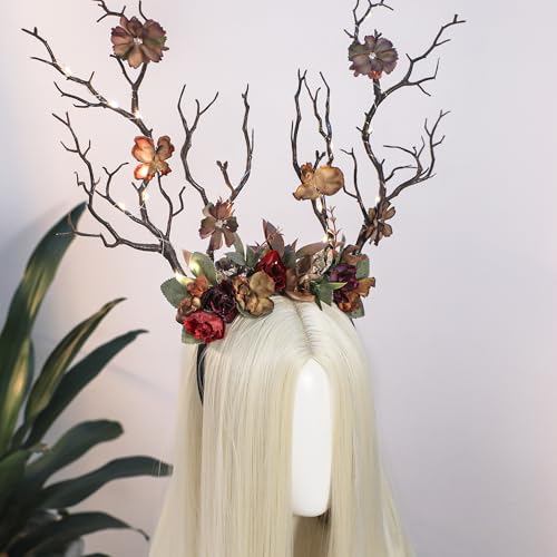 MOSTORY Woodland Deer Antler Headband - Fairy Costume for Woman Branch Crown for Renaissance Halloween Renfaire Cosplay - color: Brown