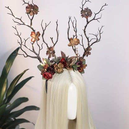 MOSTORY Woodland Deer Antler Headband - Fairy Costume for Woman Branch Crown for Renaissance Halloween Renfaire Cosplay - color: Brown