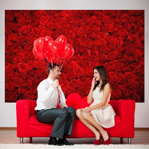 Avezano Red Rose Floral Wedding Photography Backdrop Valentine's Day Party Photo Backdrops 14 February Background Photo Booth Props Pictures (7x5ft) - size: 7x5ft