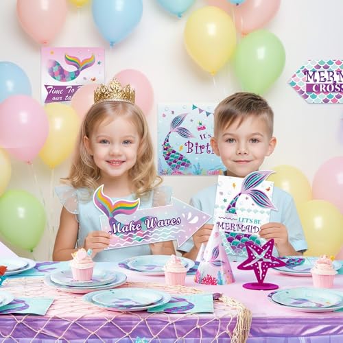 WERNNSAl 10PCS Mermaid Birthday Party Decorations - Ocean Party Decorations for Girls Kids Mermaid Birthday Party Supplies under The Sea Mermaid Sign for Home Door Yard Wall Decor - style: Mermaid A002