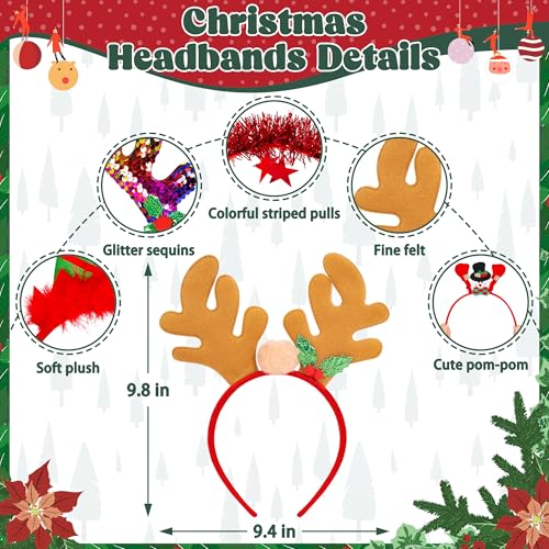 24 Pieces Christmas Headbands and Glasses Frames Bundle Set, Christmas Party Favors, Cute Eyeglasses Headwear Set with Santa Hat, Snowman, Tree Designs, Christams Party Supplies, Decor, Photo Props - style: 24 Pcs