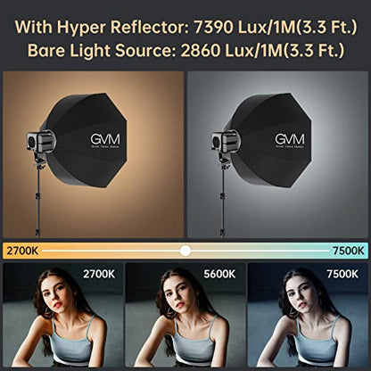 GVM Great Video Maker GVM 80W Bi-Color COB Video Light Kit, 2700K~7500K Continuous Lighting for Photography with Bowens Mount Softbox&Stand, 8 Effects Support AC Adapter & NP Battery - color: studio lights