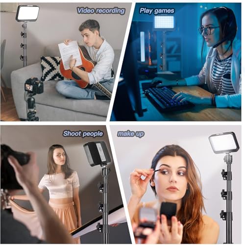 UBeesize LED Video Light Kit, 2Pcs Dimmable Continuous Portable Photography Lighting with Adjustable Tripod Stand & 5 Color Filters for Tabletop/Low-Angle Shooting, for Zoom, Game Streaming, YouTube - style: 10 Color Filters