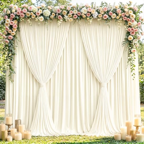 20x10ft Ivory Backdrop Curtain Panels for Parties - Wrinkle Free Polyester Photo Curtain Backdrop Wedding Back Drop Fabric Drapes for Party Decorations Background for Photography - color: Ivory, size: W5' x H10'(4 panels)