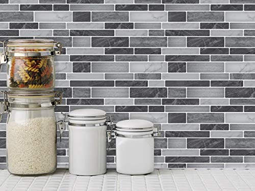 Art3d 10-Sheet Self-Adhesive Tile Backsplash for Kitchen, Vinyl Decorative Marble Tiles, 30 * 30cm - color: Gray