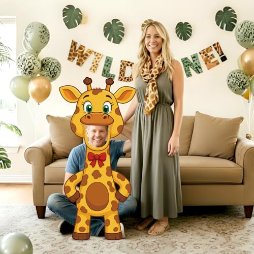 Capoda Jungle Safari Face in a Hole Photo Booth Props Life Size Safari Animal Stand Up Cardboard Cutout Jungle Photography Decor for Zoo Animal Lion Giraffe Theme Birthday Supplies (Giraffe) - style: Giraffe