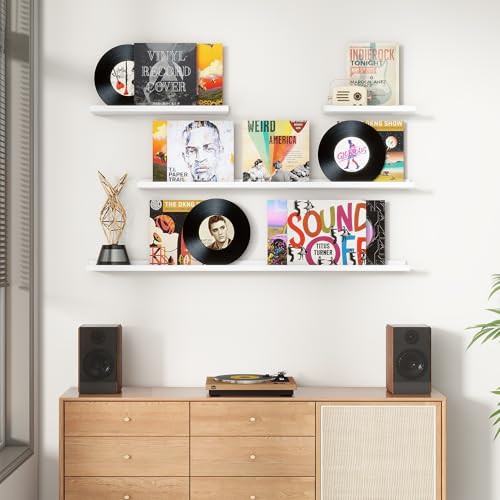 FLYJOE Floating Picture Ledge Shelves for Wall Set of 4, 24 Inch Wall Shelves with Lip Long Large Nursery Book Shelf for Toys Storage Kids Bookshelf Wall Mounted Living Room Bedroom Decor Frames - color: White, size: 24'', Set of 4