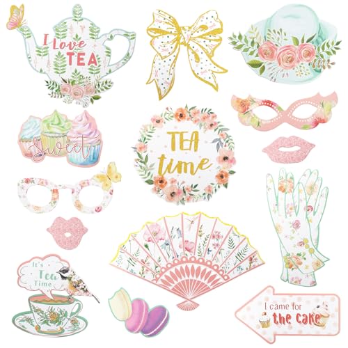 14Pcs Tea Party Decorations Photo Booth Props Tea Party Accessories for Women for Garden Party Birthday Shower