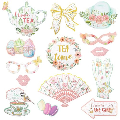 14Pcs Tea Party Decorations Photo Booth Props Tea Party Accessories for Women for Garden Party Birthday Shower