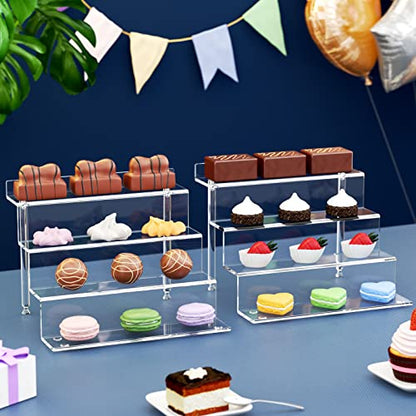 NIUBEE Acrylic Riser Display Shelf, Clear Display Stand for Amiibo Funko POP Figures,4 Tier Cupcakes Stand Perfume Organizer and Storage (9 Inch Small) - size: 9 inch