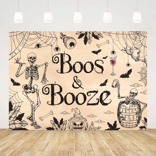 AIBIIN 7x5ft Halloween Boos and Booze Backdrop Vintage Gothic Adult Cocktails Photography Background Skeleton Skull Party Decorations Photo Studio Props