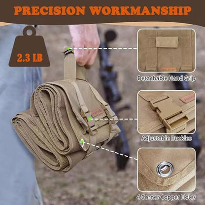 Extra Large Shooting Mat, Thickened Cotton Roll Up Padding with 2 Zipper Pockets & Molle Webbings & Bipod Holder, Non-Slip Waterproof Foldable Pad Blanket for Long Range Shooting Hunting