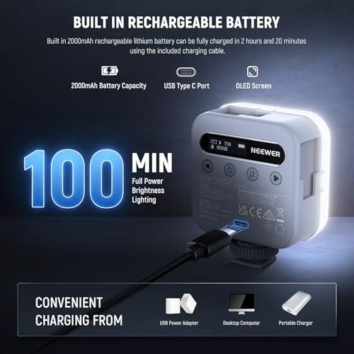 NEEWER Basic Magnetic RGB Video Light, 360° Full RGB Mini LED Camera Light CRI96+ 2500-9000K 18 Scenes 3 Cold Shoes & 1/4", 2000mAh Rechargeable Portable for Selfie/Tripod Photography Lighting, BL60C