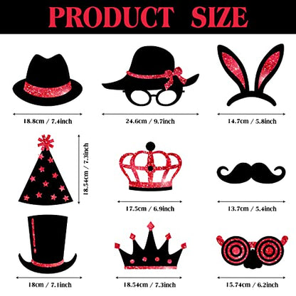 Zonon 24 Pcs Funny Photo Booth Props:Birthday Wedding Graduation, Family Reunion, Class Reunion, Easter, Prom Disco Party Celebration Decoration Supplies - Mix of Hats,Lipstick,Tie(Red and Black) - color: Red and Black