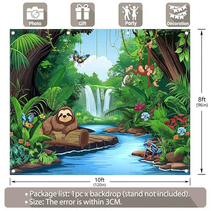 Polyester 10x8ft Rainforest Backdrop Tropical Jungle Forest Safari Animal Background for Kids Adventure Party Decorations Summer Event Photo Banner Props - size: 10'x8'