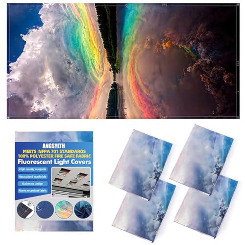ANGSYLTH 4 Pcs Fluorescent Light Covers with Flame Retardant Certificate - Classroom, Office 4 x 2 Feet 40 Magnetic Covers for Ceiling Lights Filters (Sunset) - color: Sunset