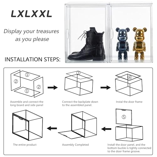 Clear Stackable Plastic Storage Bins with Magnetic Attraction Lid, Acrylic Box Display Case Showcase for Cosmetic, Large Figures Collectibles (4 Pack, X-Large) - size: X-Large-4pcs