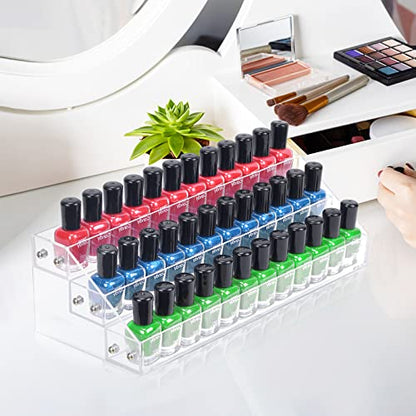 Acrylic Nail Polish Organizer Rack, 3 Tier Paint rack and Storage Shelf, Clear Display Stand for Tattoo Inks, Sunglasses, Essential Oils, Gel Nail Polish - Holds 36 Bottles - size: 3 Tiers