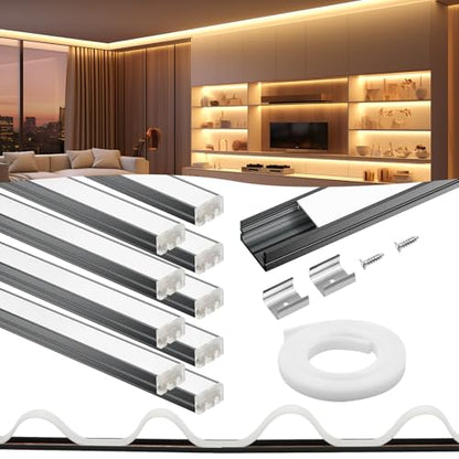 VST 10pack 3.3FT Black U Shape Aluminum Channel with 33FT White Flexibla Diffuser Cover, Seamlessly Connected into a Continuous 33FT Length with Clip and End Caps for LED Lighting - color: Black, size: 3.3ft 10