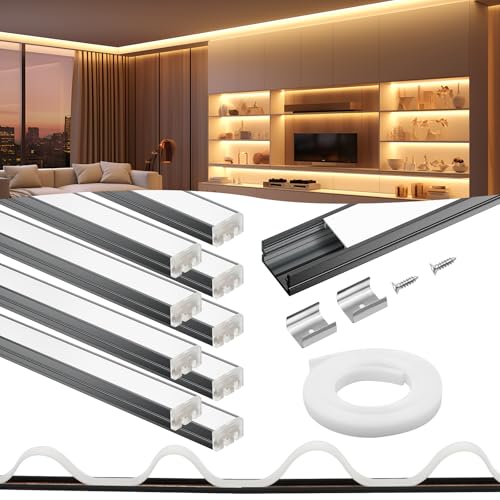 VST 10pack 3.3FT Black U Shape Aluminum Channel with 33FT White Flexibla Diffuser Cover, Seamlessly Connected into a Continuous 33FT Length with Clip and End Caps for LED Lighting - color: Black, size: 3.3ft 10