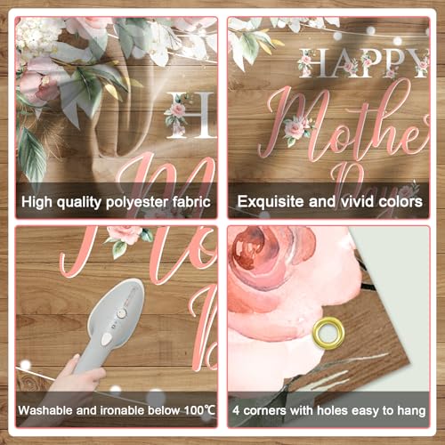 Avezano Happy Mother's Day Banner Floral Wood Mothers Day Backdrop Happy Mothers Day Party Decorations Thanks Mother's Day Photo Booth Props 6x3.6ft