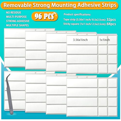 Birllaid Double Sided Tape for Walls, Picture Hanging Strips Removable Mounting Adhesive Tape for Hanging Picture Poster Decorations - style: Square and strips