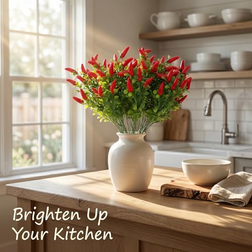 Toddmomy 4 Pack Lifelike Artificial Red Chili Pepper Bouquet - Fake Chili Stems for Home & Kitchen Decor, Vase Filling & Photo Props