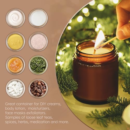 Tecohouse 8oz Amber Glass Jars with Lids, 3 Pack Candle Jars with Blank Labels, 250g Wide Mouth | Lotion Container for Sample, Cream, Lotion, Honey, Powder, Jelly | Home & Beauty - color: Amber-Black Lids