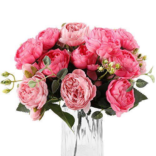 Artificial Peony Flower Silk Peonies Bouquet 4 Bundles Fake Flowers Bulk for Home Wedding Party Decor (Rose Red+Pink) - color: Red Rose+pink