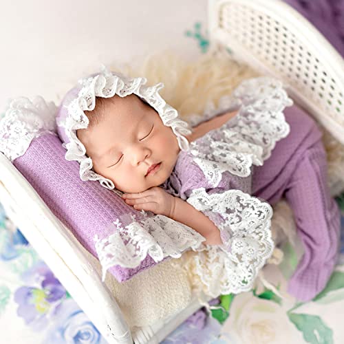 Zeroest Newborn Photography Prop Outfits Girl Lace Outfit Set Baby Girl Photo Shoot Infant Princess Photos - color: Lavender