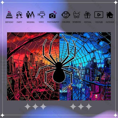 Spider Web Party Background Spider Blue Red City Photography Backdrop for Children's Boys Birthday Photography Background Baby Shower Decoration Banner TAYBDJ1827 - size: Customsize