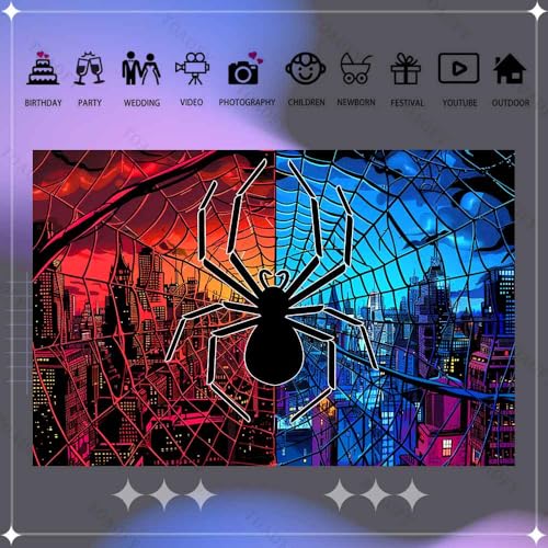 Spider Web Party Background Spider Blue Red City Photography Backdrop for Children's Boys Birthday Photography Background Baby Shower Decoration Banner TAYBDJ1827 - size: Customsize