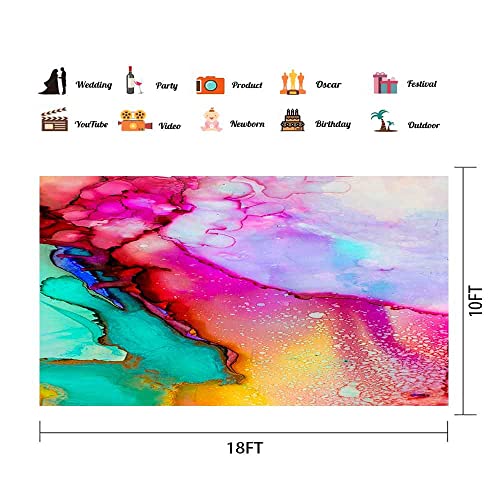 Vinyl 18x10ft Watercolor Painting Backdrop, Colorful Ink Green Purple Marble Texure Paint Event Party Photography Backdrops 80's 90's Theme Birthday Party Decoration Photo Backdrop BJXTPH237 - size: 18x10ft
