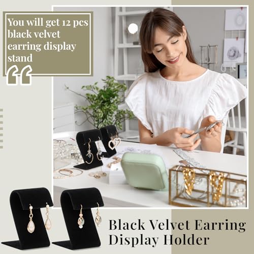 RattanView 12 Pieces Velvet Earring Display Stand Necklace Pendant Jewelry Stand Showcase Organizer Display Holder for Earring Pendant Accessory Rack(Black,Curved Style,Velvet) - color: Black, style: Curved Style