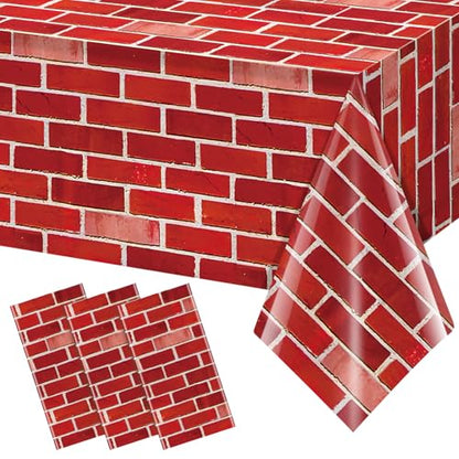 3 Pack 108x54 inch Red Brick Tablecloth,Brick Wrapping Wallpaper Backdrop Disposable Plastic Rectangular Table Covers Background for School Home Birthday Holiday Halloween Christmas Decorations