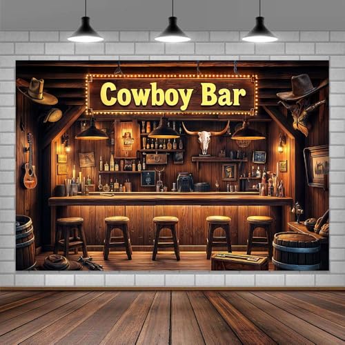6X4ft Western Cowboy Bar Backdrop Party Decorations Country Vintage Wild West Saloon Rodeo Photography Background Cowboy Cowgirl Baby Shower Birthday Party Decor Banner Photoshoot Supplies - color: western 01, size: 6X4FT