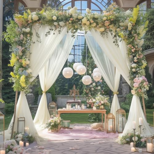 20x10 Ivory Tulle Backdrop Curtains for Parties, Sheer Backdrop Curtain Wedding Photo Background Drapes for Baby Shower Photography Birthday Party - color: Cream White, size: 20x10ft