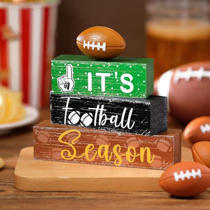Geelin 4 Pcs Football Table Decorations Football Tiered Tray Decor Wooden Sign Centerpiece Decorative Faux Stack Book Block for Coffee Table Fireplace Mantel Floating Shelf - style: Football
