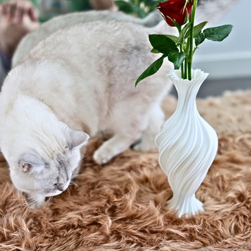 Threaded vase, Fluted Transparent, Modern, Suitable for Living Room, Dining Table, Entrance, Shelf, Wedding, Office, Coffee Table, Birthday, 5.9 inches (White-2) - color: White-2