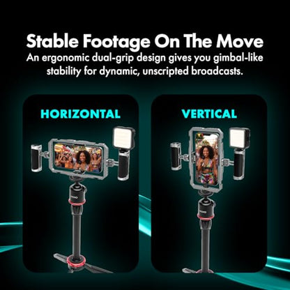 Movo IRL-PRO Wireless Vlogging & Streaming Kit for IRL Streamers – Dual Lav Mics, Stabilizer Cage, LED Light & Cold Shoe Mounts – Mobile Live Streaming Rig for Twitch, Kick & YouTube Live