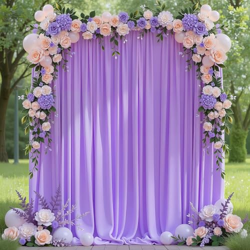 Asee'm 10x8FT Lavender Purple Backdrop Curtains for Parties, Polyester Photo Fabric Curtain Backdrop Drapes for Birthday Wedding Party Decor Background Photography with Rod Pocket, 5x8FT, 2 Panels - color: Lavender Purple, size: 5'(W) x 8'(H), 2 panels