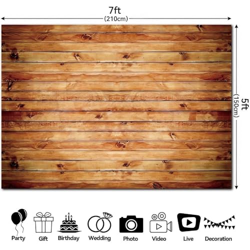 7x5FT Rustic Wood Wall Photography Backdrop Natural Brown Wooden Board Background Baby Shower Birthday Party Cake Table Decoration Banner Photo Studio Props Polyester